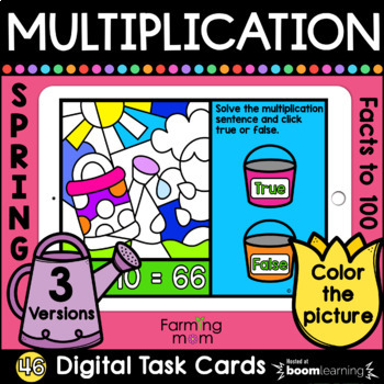 Preview of Spring Multiplication Color by Number Math Boom Cards