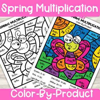 Preview of Spring Multiplication Color by Number | Math Centers | Butterfly 4th 5th Grade
