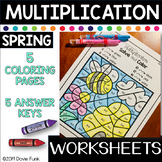 Spring Multiplication Worksheets Coloring Math Solve and Color