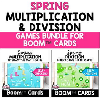 Preview of Spring Multiplication & Division Digital Boom Cards Games Bundle