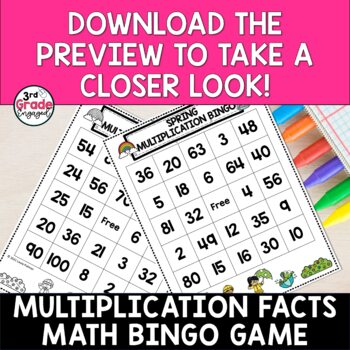 Spring Multiplication Facts Math Bingo Game by 3rd Grade Engaged