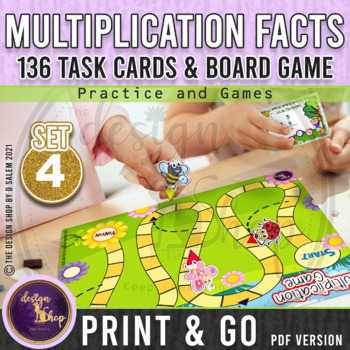 Preview of Spring Multiplication Facts Task Cards and Board Games Set 4 Printable