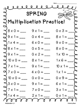 Spring Multiplication Practice Worksheet Pack--6 pages by 4 Little Baers