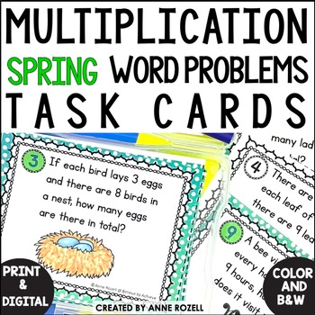 Preview of Spring Multiplication X2 to x10 Word Problems Task Cards