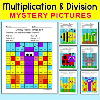 color by multiplication division mystery pictures spring math activity