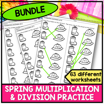 Preview of Spring Multiplication and Division Practice Worksheets No Prep Bundle