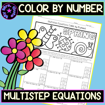 Preview of Spring Multistep Equations Color By Number Worksheet