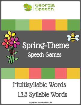 Preview of Spring: Multisyllable Words-Apraxia-Syllable Deletion-Speech Therapy Games-FREE