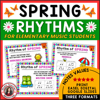 Preview of Spring Music Worksheets - Rhythm Activities - Elementary Music Lessons