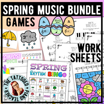 Preview of Spring Music Activities & Worksheets BIG Bundle Games, Puzzles, Bingo, Notes