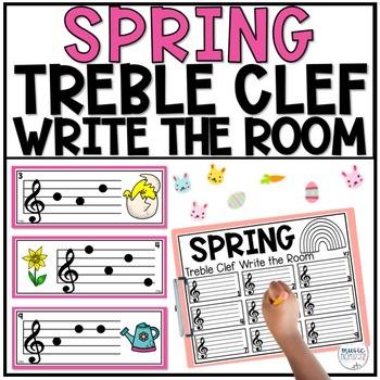 Preview of Spring Music Activities - Write the Room - Treble Clef - Elementary Lessons