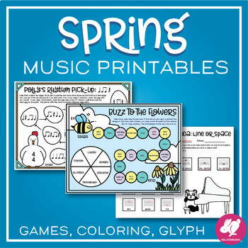 Preview of Spring Music Activities and Worksheets - Games Printables Color-by-Note Centers