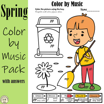 Preview of Spring Music Coloring Pages Pack | Music Color by Note
