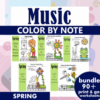 Preview of Spring Music Coloring Sheets | Color by Note | Bundle