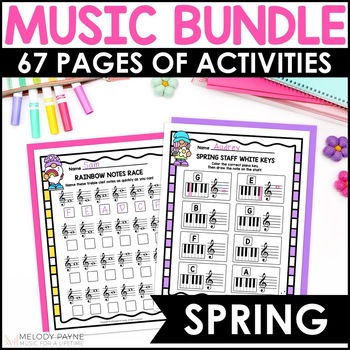 Preview of Spring Music Worksheets Bundle - Treble, Bass, Intervals, Music Math, Piano Keys