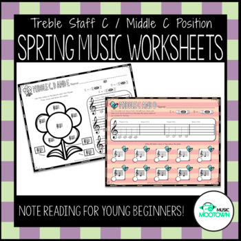 Preview of Spring Music Worksheets For Young Students & Beginners - Treble Staff