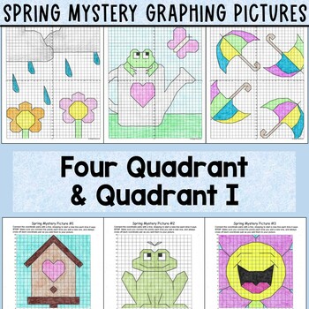 Preview of Spring Mystery Graphing Pictures Four Quadrant and Quadrant I Bundle
