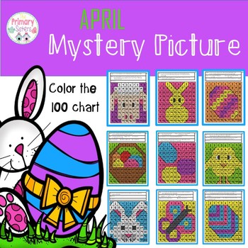 Preview of April Mystery Picture Color a 100 chart 2 ways!