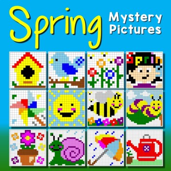 Preview of Fun Spring Coloring Page/Sheets, Hidden Mystery Pictures 1st 2nd Grade Up