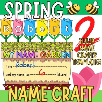 Preview of Spring Name Craft Editable PowerPoint template | spring flowers bulletin board