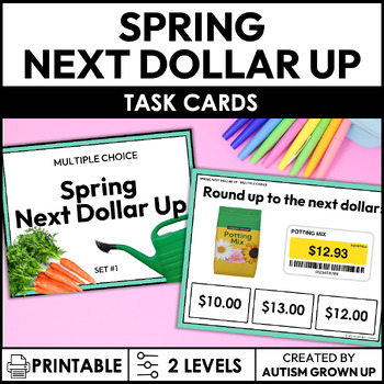 Preview of Spring Next Dollar Up Task Cards for Special Education