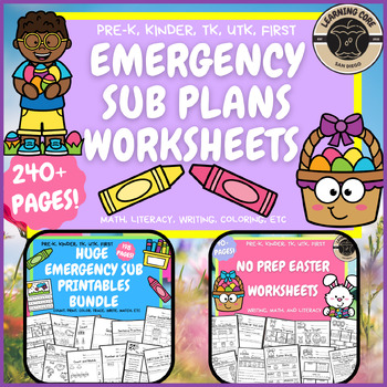 Preview of Spring No Prep Emergency Sub Plans - PreK Kindergarten First Grade TK UTK