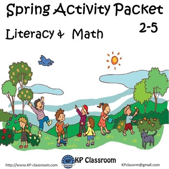 Preview of Spring No Prep Literacy and Math Activity Packet for Grade 2 3 4 or 5 Worksheets