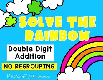Preview of Spring No Regrouping Double Digit Addition Task Cards, Solve The Rainbow, Scoot