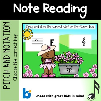 Preview of Spring Note Reading Treble & Bass clef Digital Task Cards on Boom Cards™
