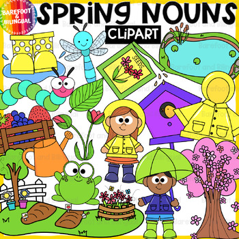 Preview of Spring Nouns Clipart - Grammar Spring Clipart - Spring Things, People & Places