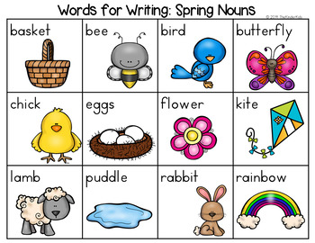 Preview of Spring Nouns, Verbs, Adjectives, Parts of Speech Word List - Writing Center
