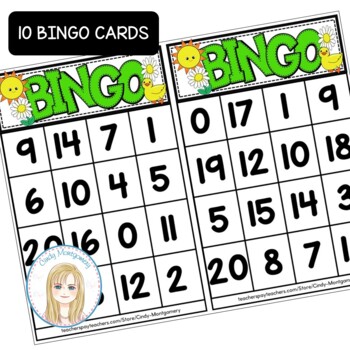 Spring Number Bingo 0 - 20 l Number Recognition 0 to 20 by Cindy Montgomery