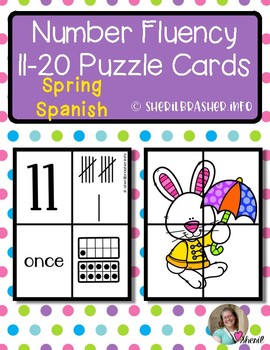 Preview of Spring Number Fluency Puzzle Cards | Spanish | 11-20
