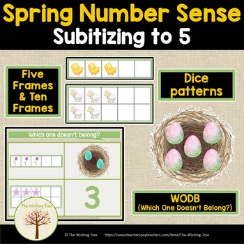 Preview of Spring Number Sense Subitize to 5 | Easter Math | Number Talks | Ten Frames