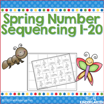 spring number sequencing 1 20 by time 4 kindergarten tpt