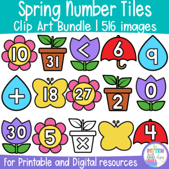 Preview of Spring Number Tiles Clip Art Bundle | Printable and moveable clipart