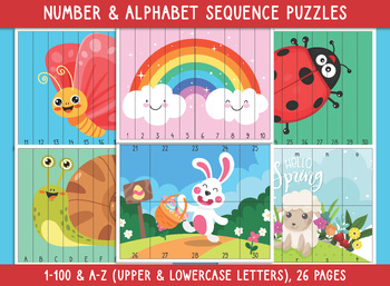 Preview of Spring Number and Alphabet Sequence Puzzles (Printable), 1-100 and A-Z