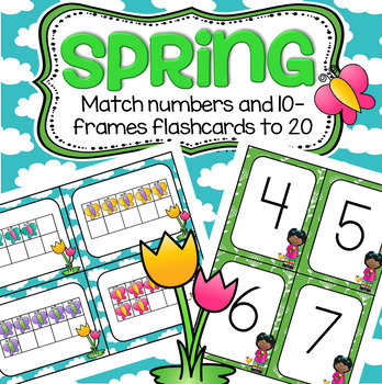 Preview of Spring Numbers Large Flashcards - Match Numbers and Butterfly 10-Frames to 20