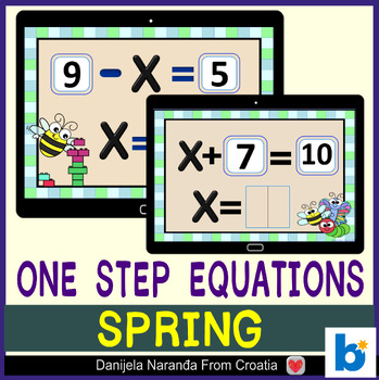 Preview of Spring One Step Linear Equations up to 10 MATH Bundle Boom ™ Cards