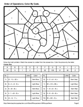 Back to School Color by Code Math Activities: Order of Operations