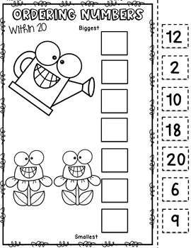 Spring Ordering Numbers to 20 - Cut and Paste Worksheets by Bees Knees