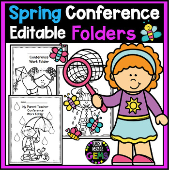 Preview of Spring Parent Teacher Conference Forms Folder Covers EDITABLE
