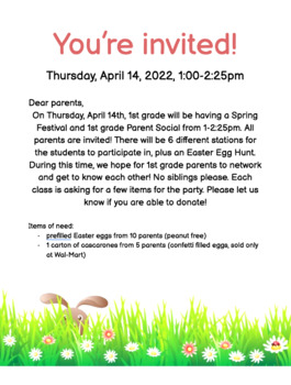 Preview of Spring Party Parent Invite Letter