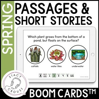 Preview of Spring Speech Therapy Short Story Comprehension Passages + Questions BOOM™ CARDS