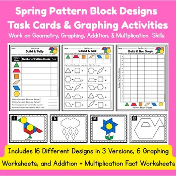 Spring Pattern Block Task Cards, Graphing, Addition, & Multiplication ...