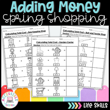 Preview of Spring Personal Finance Adding Money Worksheets 