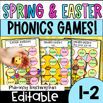 Preview of Grades 1-2, Fun Spring and Easter Phonics Vowel Teams and Long Vowels Games!
