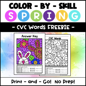 Preview of Spring Phonics Color by Code CVC Words FREEBIE