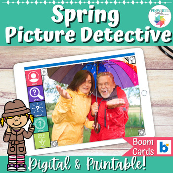 Preview of Spring Photos Answering WH Questions Picture Detective Boom Cards Speech Therapy