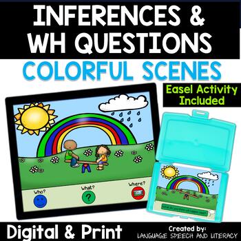 Preview of Spring Picture Scenes for Speech Therapy, WH Questions & Making Inferences